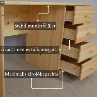 Marcus 4 fiókos fenyő íróasztal (balos) 110 cm