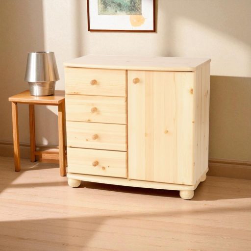 Claudia 1 ajtós 4 kis fiókos fenyő komód