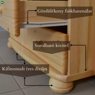 Claudia 2 ajtós 4 kisfiókos fenyő komód