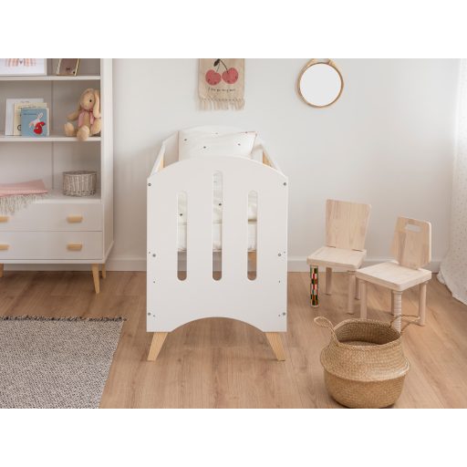 Dream fenyő kiságy fehér-natur + fehér lap leesésgátló