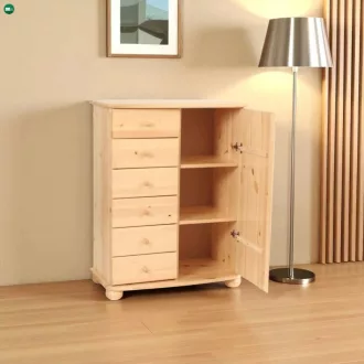 Anikó 1 ajtós 6 fiókos fenyő komód balos