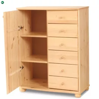 Anikó 1 ajtós 6 fiókos fenyő komód jobbos sorolható