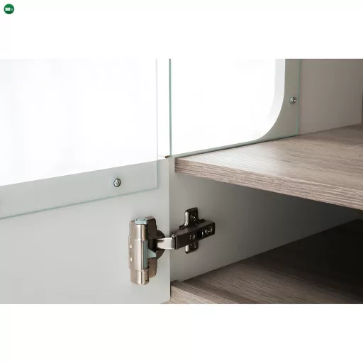 Vitrin, fehér extra magas fényű HG/trufla sonoma tölgy, balos, LYNATET 01