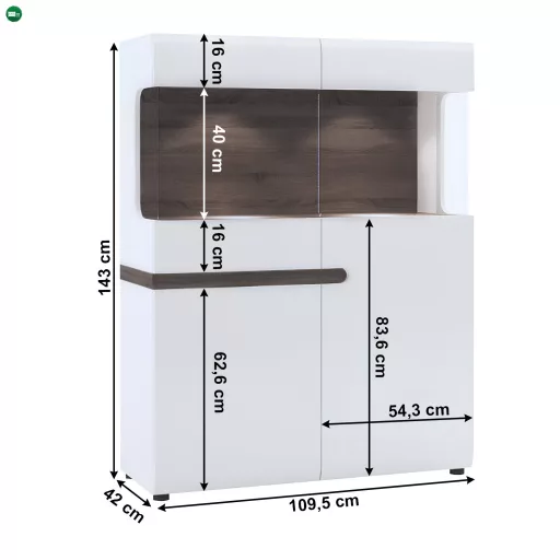 Vitrin, fehér extra magas fényű HG/trufla sonoma tölgy, LYNATET  33