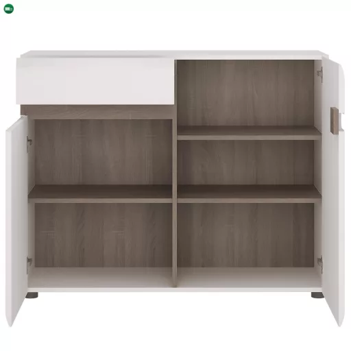 Komód, fehér extra magas fényű HG/trufla sonoma tölgy, LYNATET  35