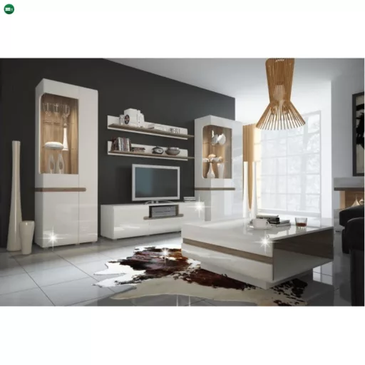 Komód, fehér extra magas fényű HG/trufla sonoma tölgy, LYNATET  35