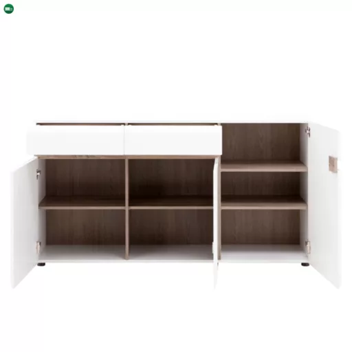 Komód, fehér - extra magas fényű HG/trufla sonoma tölgy, LYNATET 40