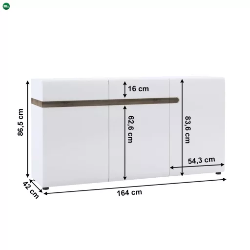 Komód, fehér - extra magas fényű HG/trufla sonoma tölgy, LYNATET 40