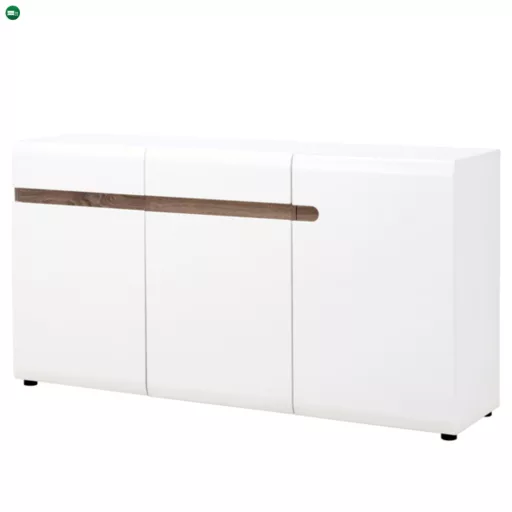 Komód, fehér - extra magas fényű HG/trufla sonoma tölgy, LYNATET 40