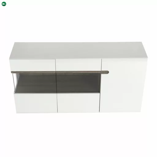 Komód, fehér - extra magas fényű HG/trufla sonoma tölgy, LYNATET 42