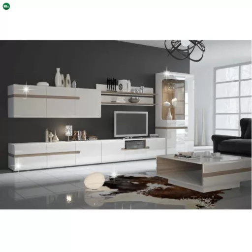 Komód, fehér - extra magas fényű HG/trufla sonoma tölgy, LYNATET 42