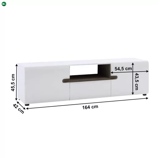 TV komód, fehér - extra magas fényű HG/trufla sonoma tölgy, LYNATET 50
