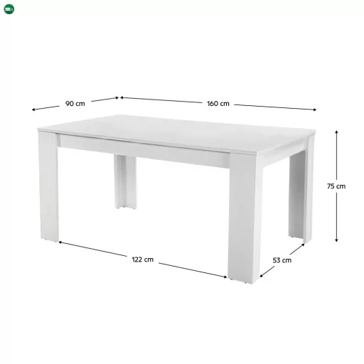 Étkezőasztal, fehér, laminált DTD, 160x90 cm, TOMY NEW