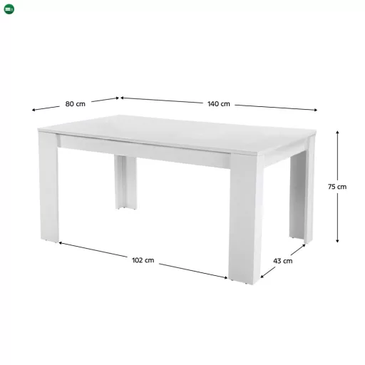 Étkezőasztal, fehér, 140x80 cm, TOMY NEW