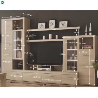   Nappali sor LED világítással, sonoma tölgyfa, ATLANTIS NEW