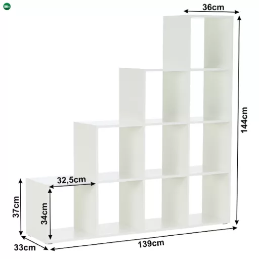 könyvespolc piramis, fehér, laminált DTD, NORAH