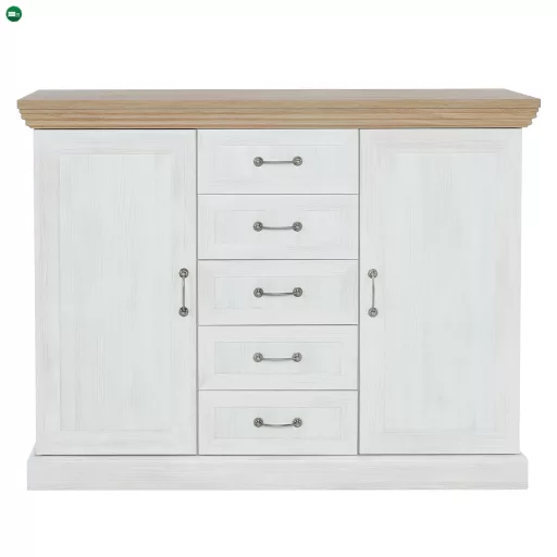 komód, 2-ajtós 5 fiókkal, északi sosna/vadtölgy, ROYAL K2D