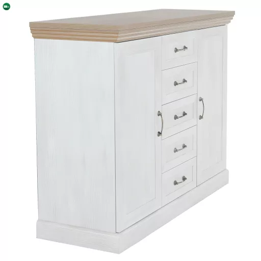 komód, 2-ajtós 5 fiókkal, északi sosna/vadtölgy, ROYAL K2D