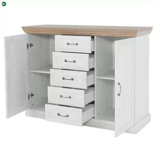 komód, 2-ajtós 5 fiókkal, északi sosna/vadtölgy, ROYAL K2D