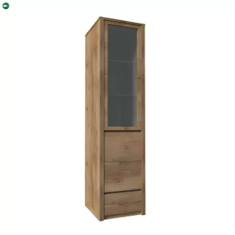   Vitrín szekrény 1- kihúzható fiókkal és osztot ajtóval-teljessen üvegezett, tölgyfa lefkas, MONTANA W1D