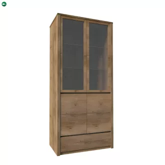   Vitrín szekrény 1- fióko és 2 osztot ajtóval  teljessen  üvegezett, tölgyfa lefkas, MONTANA W2D