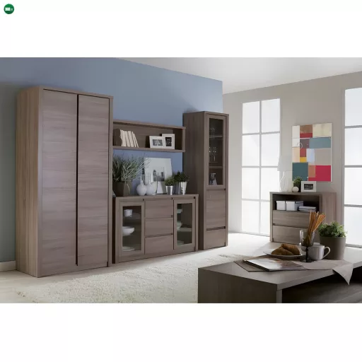 Komód dupla üvegajtós, 3- fiókos szekrény és három aljazattal, tölgyfa lefkas, MONTANA K2D