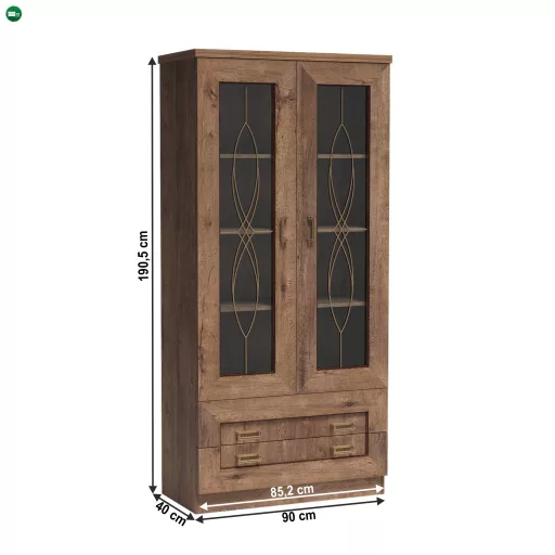 Vitrines szekrény, tölgy lefkas, TEDY Typ T8