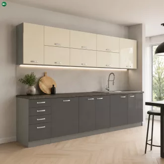 Felsőszekrény, bézs magasfényű/szürke,  PRADO 80 GU-72