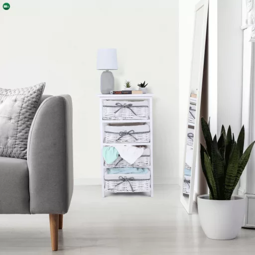 Komód, 4 fiókos, régi fehér, RUBY 4