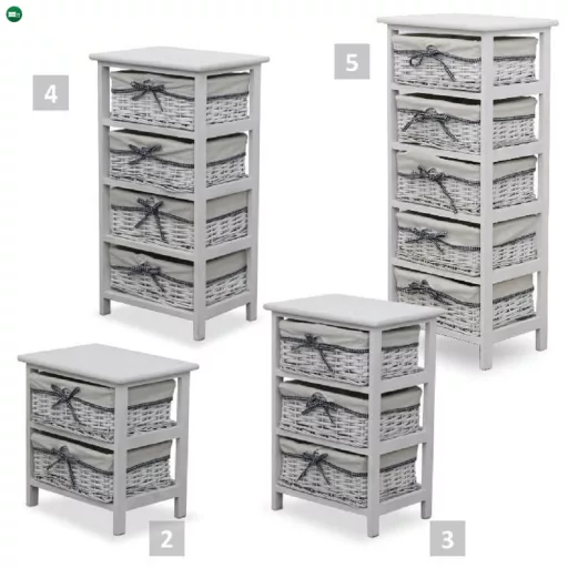 Komód, 5 fiókos, régi fehér, RUBY 5