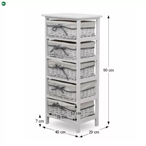 Komód, 5 fiókos, régi fehér, RUBY 5