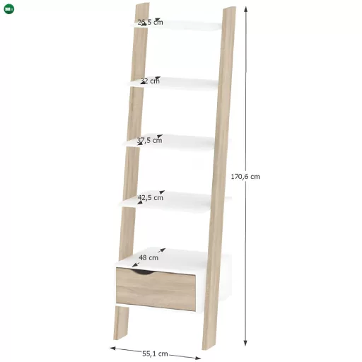 könyvespolc fiókkal, tölgy sonoma/fehér, OSLO 75385
