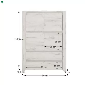 Komód typ 33, fehér craft, ANGEL