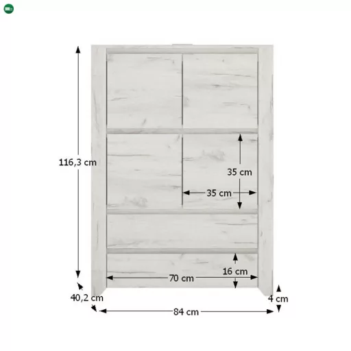 Komód typ 33, fehér craft, ANGEL