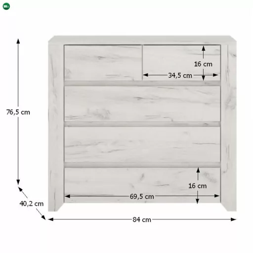Komód typ 43,  fehér craft, ANGEL