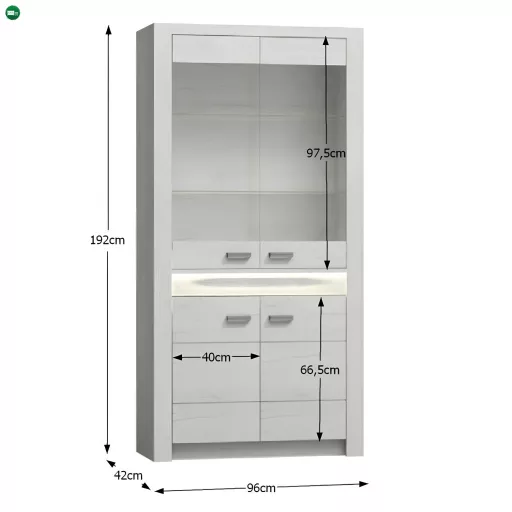 Vitrines szekrény, kőris fehér, INFINITY I-03