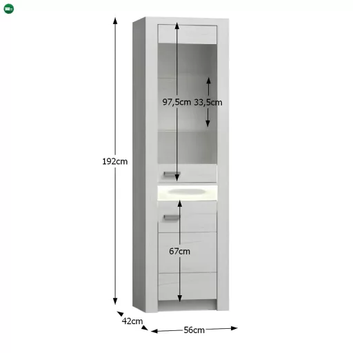 Vitrines szekrény, kőris fehér, INFINITY I-04