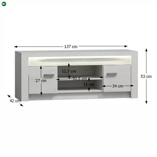 RTV asztal/szekrény, kőris fehér, INFINITY I-09