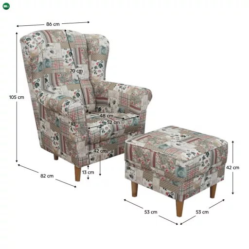 füles fotel puffal, szövet patchwork Viorica 1, ASTRID