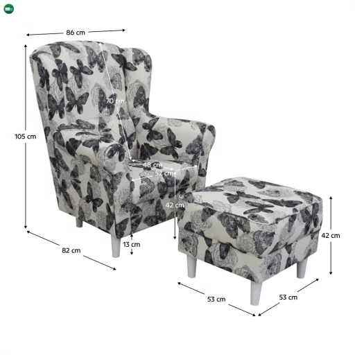 Füles fotel puffal, szövet butterfly 1, ASTRID