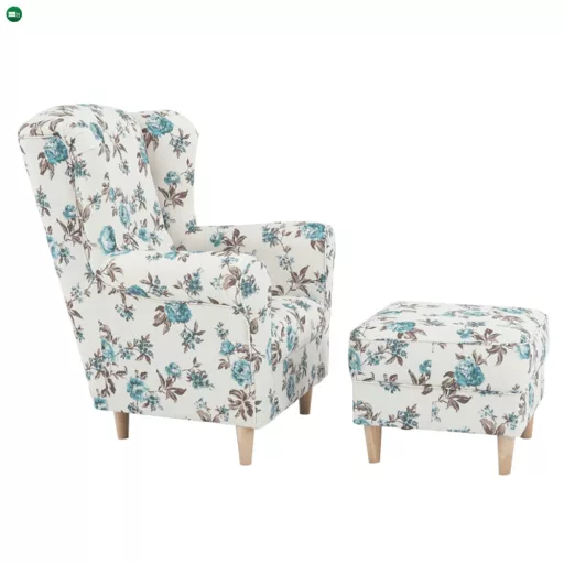 Füles fotel puffal, szövet rose 14, ASTRID