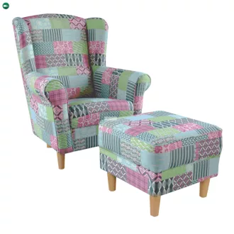 füles fotel puffal, szövet patchwork M1, ASTRID