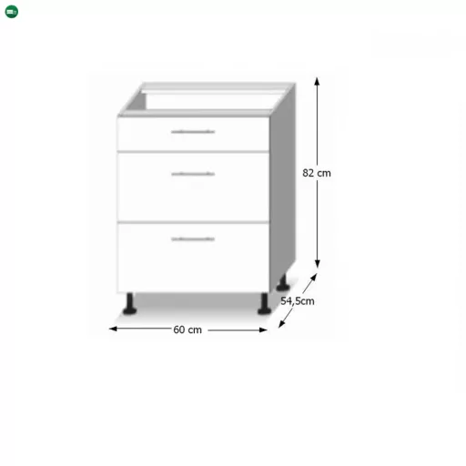 Alsószekrény három fiókkal D60, fehér magas fényű HG, LINE