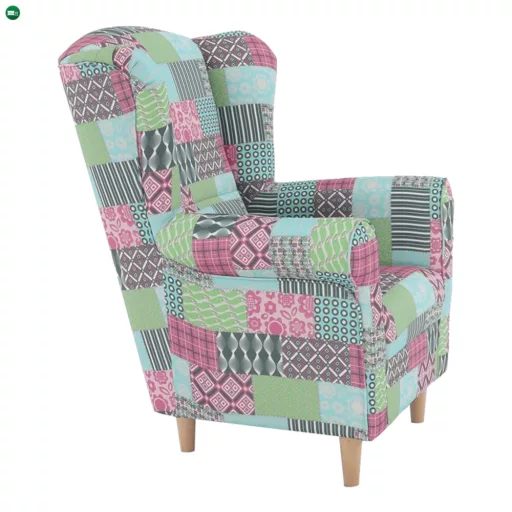 Füles fotel, szövet patchwork, CHARLOT