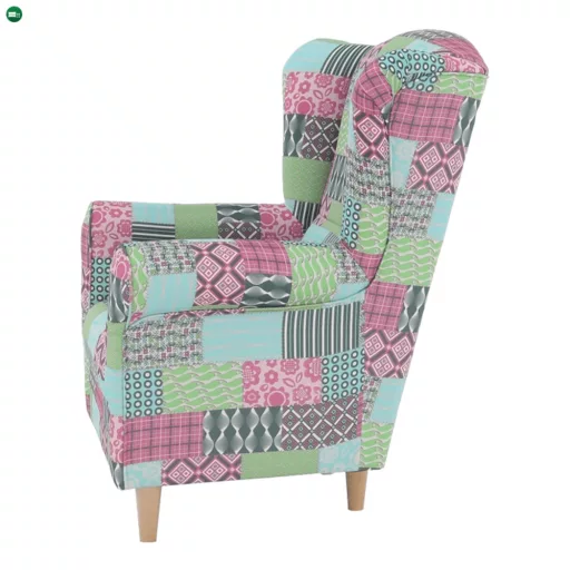 Füles fotel, szövet patchwork, CHARLOT