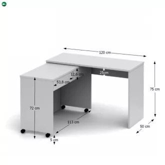 Nyitható PC asztal fiókokkal, fehér, VERSAL NEW