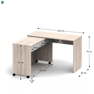   Nyitható PC asztal fiókokkal, tölgy sonoma/fehér, VERSAL NEW