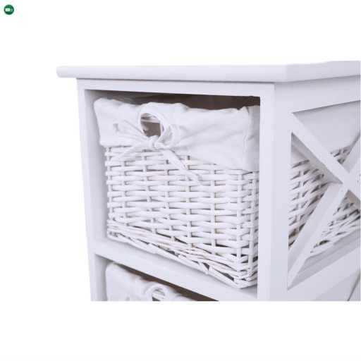 Komód, fa/vesszőfonás/szövet, fehér, RAFAELLO 3