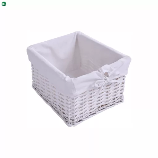 Komód, fa/vesszőfonás/szövet, fehér, RAFAELLO 6