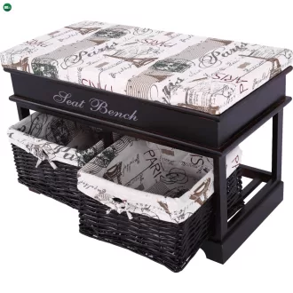   Lóca párnával, 2 kosár, sötétbarna/bézs/minta, SEAT BENCH 3